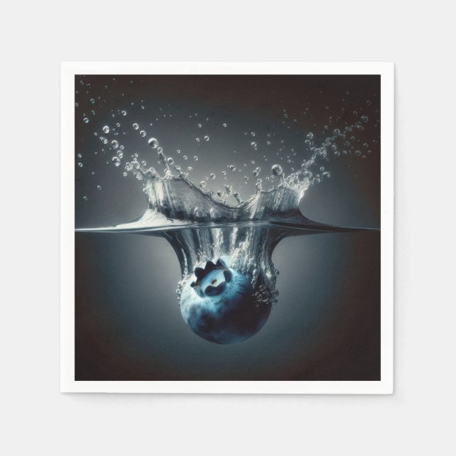 Blueberry Plunging Into Water Napkin (Front)