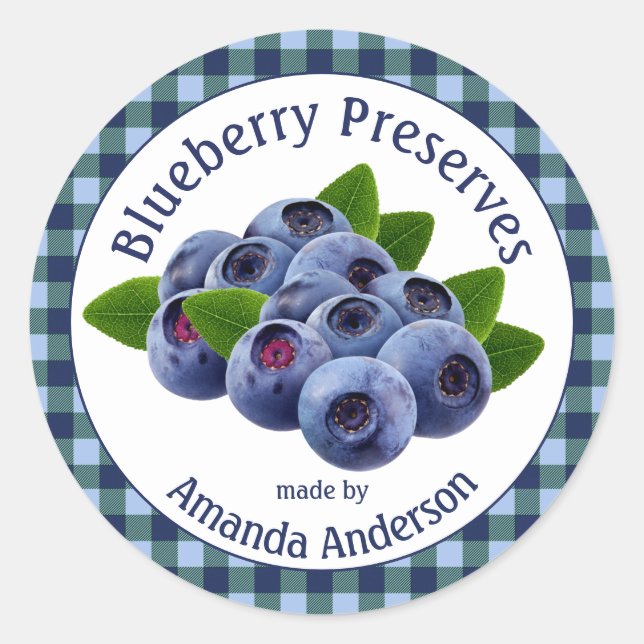 Blueberry Preserves Plaid 3" Circle Food Label (Front)