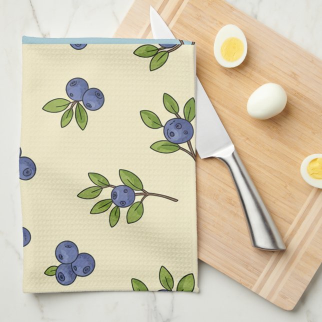 Blueberry Repeat Pattern – Pastel Vibe Tea Towel (Quarter Fold)
