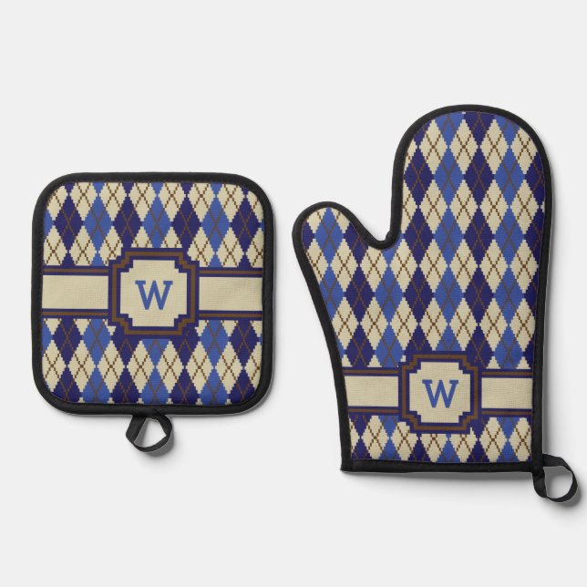Blueberry Scone Argyle Oven Mitt & Pot Holder Set (Front)