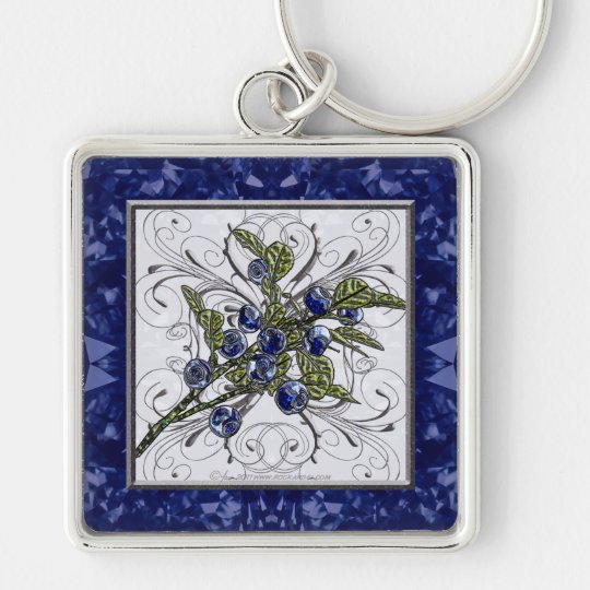 Blueberry Silver-Colored Square Key Ring
