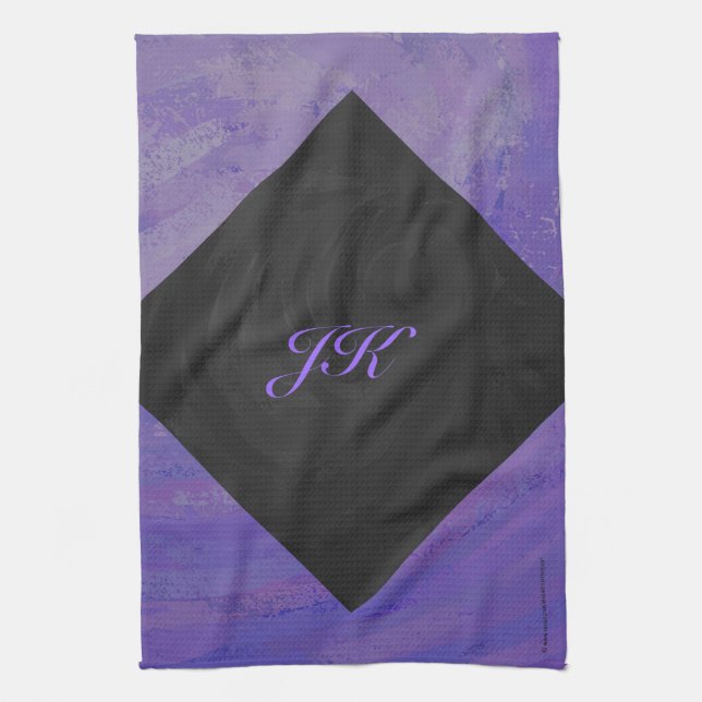 Blueberry Smear and Black Monogram Tea Towel (Vertical)