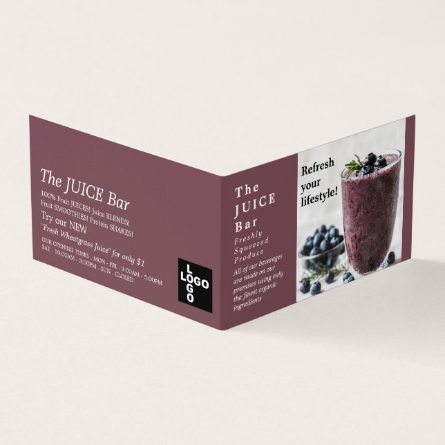 Blueberry Smoothie, Juice Bar, Detailed Business Card (Outside)
