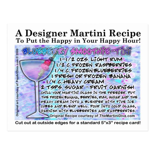 Blueberry Smoothie Martini Recipe Card Postcard