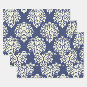 Blueberry Southern Cottage Damask Wrapping Paper Sheet