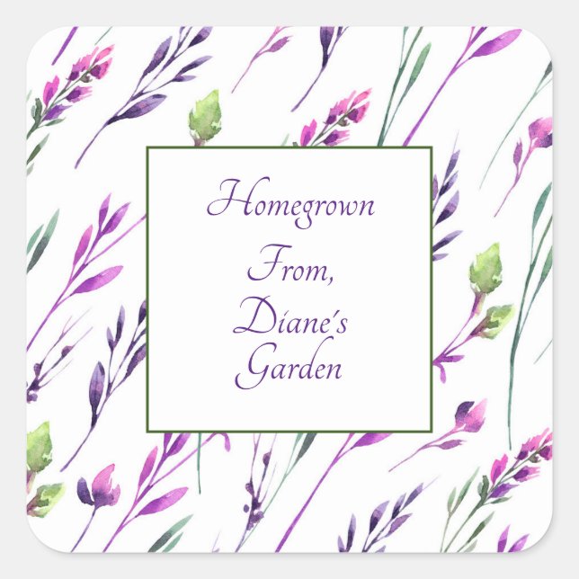 Blueberry Stems Watercolor Scrapbook Square Sticker (Front)
