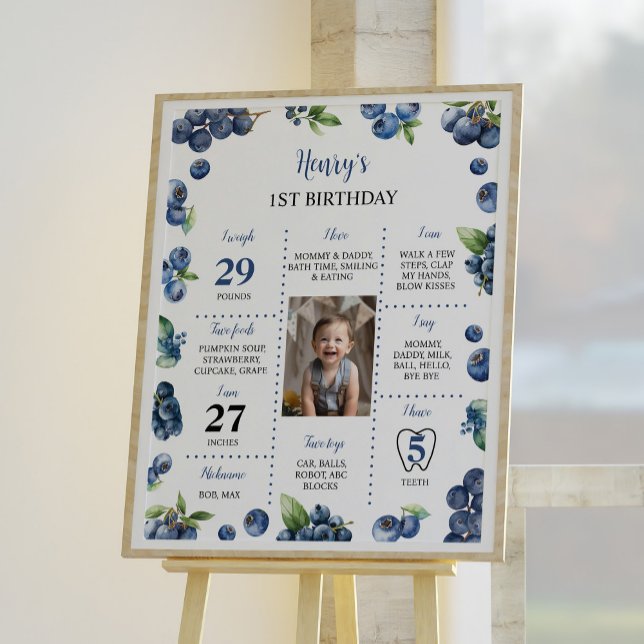 Blueberry Sweet 1st Birthday Party Milestone Sign (Creator Uploaded)