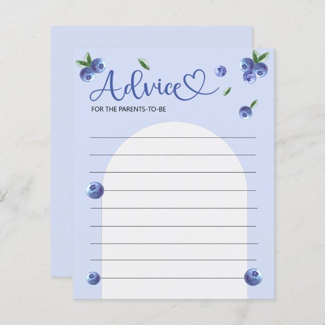 Blueberry Sweet Watercolor Baby Shower Advice Game (Front/Back)