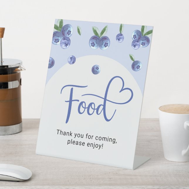 Blueberry Sweet Watercolor Boy Baby Shower Food Pedestal Sign (In SItu)