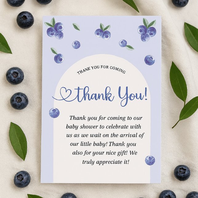 Blueberry Sweet Watercolor Boy Baby Shower Thank You Card (Blueberry Sweet Watercolor Boy Baby Shower Thank You Card)