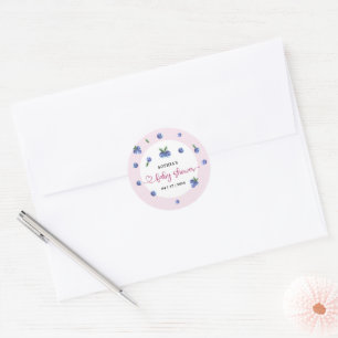 Blueberry Sweet Watercolor Girl Baby Shower Classic Round Sticker