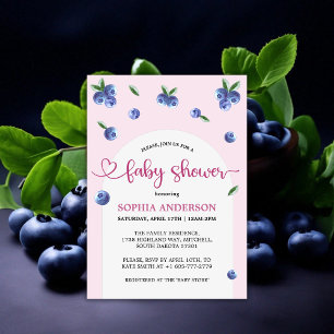 Blueberry Sweet Watercolor Girl Baby Shower Invitation