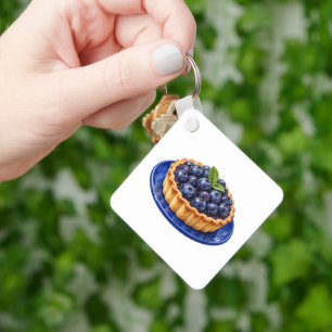 Blueberry Tart on a Blue Plate Key Ring