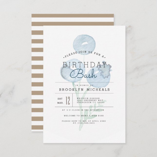 Blueberry Trio | Berry Watercolor Birthday Bash Invitation (Front/Back)