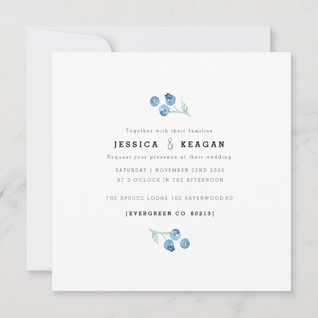 Blueberry Trio Watercolor Wedding Invite (Front)