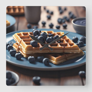Blueberry Waffles Square Wall Clock