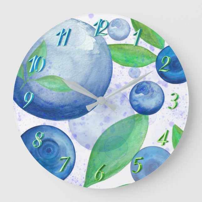 Blueberry watercolor fruit berries large clock (Front)
