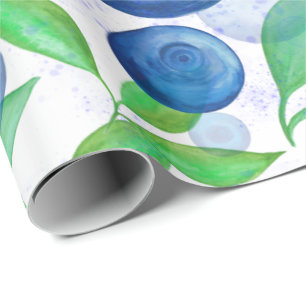 Blueberry watercolor fruit berries wrapping paper