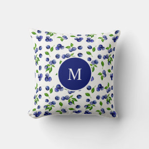 Blueberry Watercolor Monogram Berry Rustic Chic  T Cushion