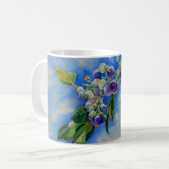 Blueberry watercolor painting coffee mug (Front Left)