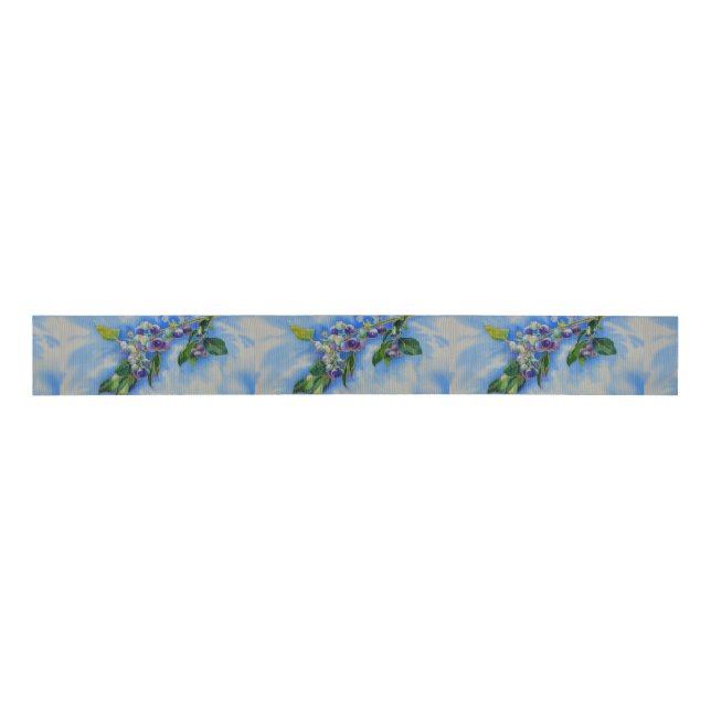 Blueberry watercolor painting grosgrain ribbon (Front)