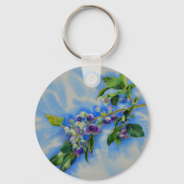 Blueberry watercolor painting key ring (Front)