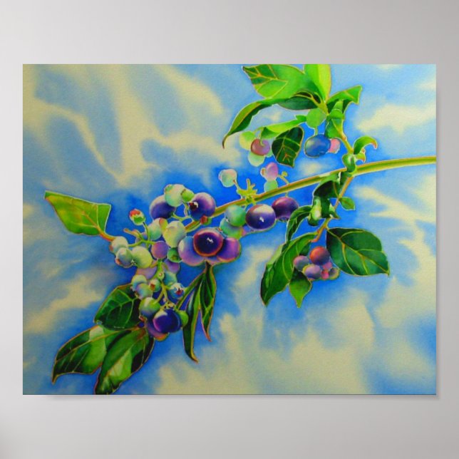 Blueberry watercolor painting poster (Front)
