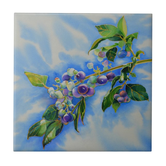 Blueberry watercolor painting tile (Front)