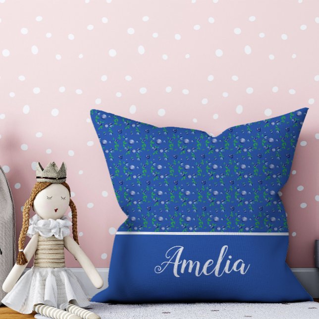 Blueberry watercolor pattern cute name blue cushion (Creator Uploaded)