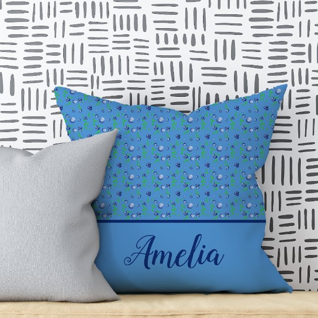 Blueberry watercolor pattern cute name blue cushion (Creator Uploaded)