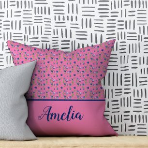Blueberry watercolor pattern cute name pink cushion