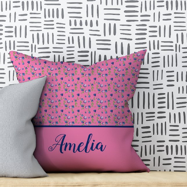 Blueberry watercolor pattern cute name pink cushion (Creator Uploaded)