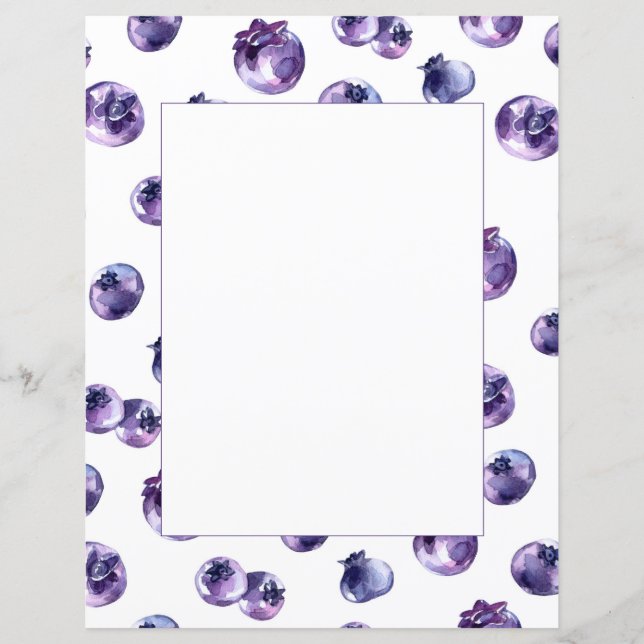 Blueberry Watercolor Scrapbook Paper (Front)