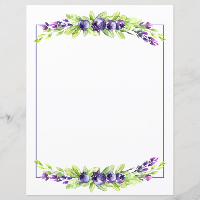 Blueberry Watercolor Scrapbook Paper (Front)