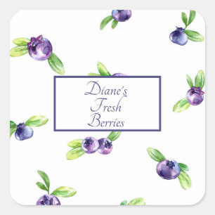 Blueberry Watercolor Scrapbook Square Sticker