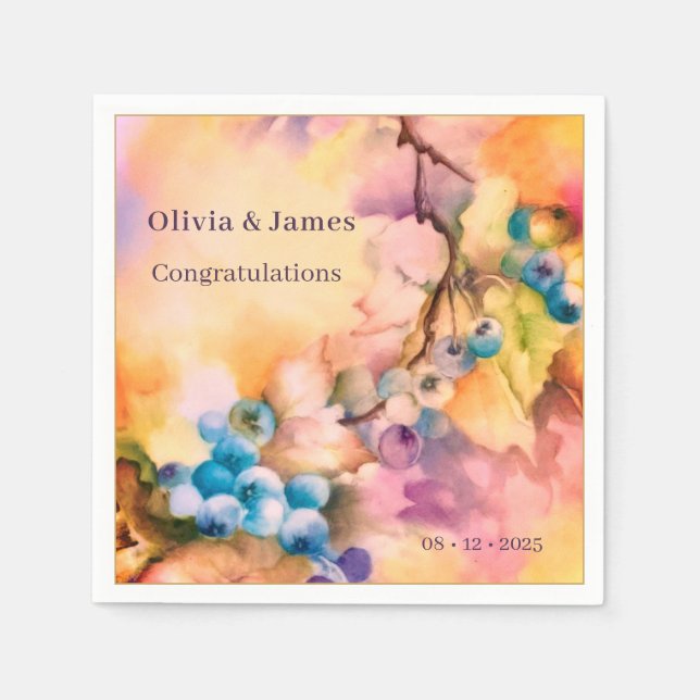 Blueberry Wedding Napkins | Personalized (Front)