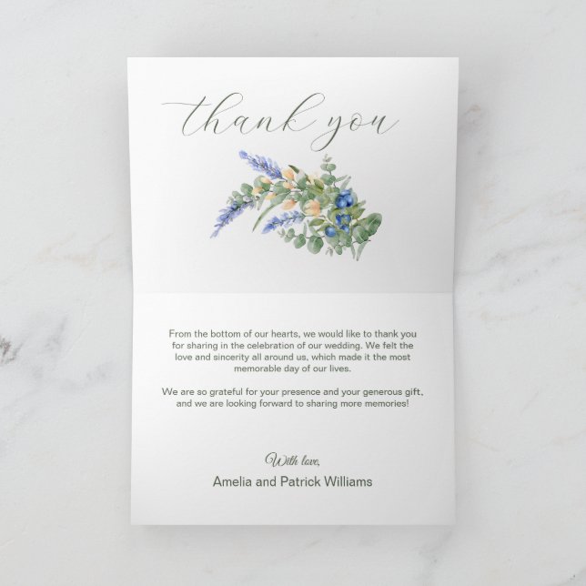 Blueberry  Wildflowers Lavender Rustic Wedding Thank You Card (Inside)