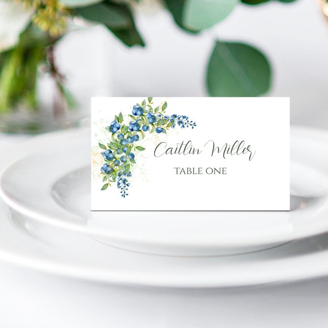 Blueberry with Blue Wildflowers Rustic Place Card (Creator Uploaded)