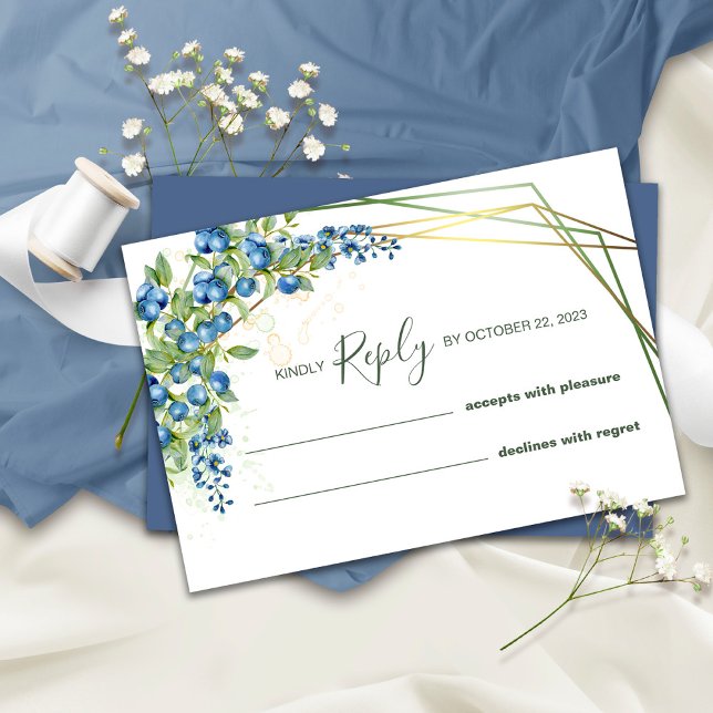 Blueberry with Faux Gold Foil Frame RSVP Card (Creator Uploaded)