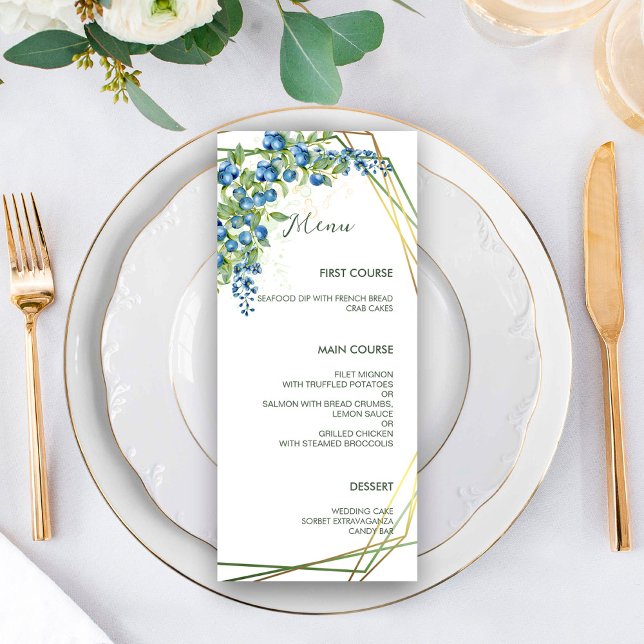 Blueberry with Faux Gold Foil Frame Rustic Wedding Menu (Creator Uploaded)