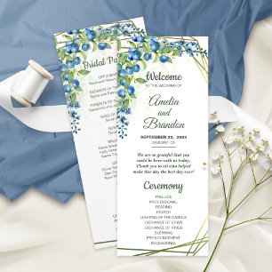 Blueberry with Faux Gold Foil Frame Rustic Wedding Programme