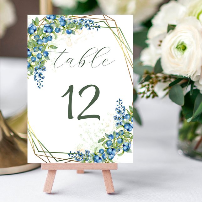 Blueberry with golden foil frame table number (Creator Uploaded)