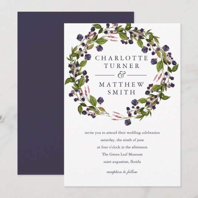 BlueBerry |  Wreath Wedding Invitation (Front/Back)