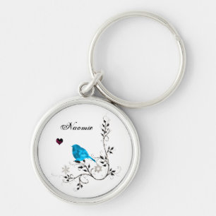 Bluebird and Blue Heart Key Ring