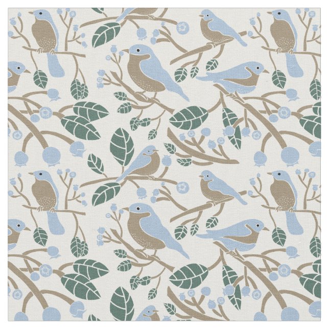 Bluebird and Blueberries Patterned Fabric (Close Up)