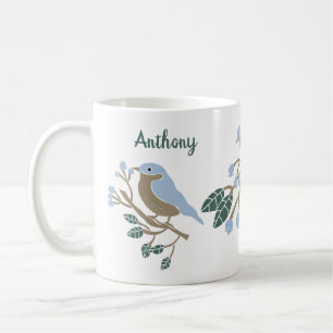 Bluebird and Blueberries Personalised Coffee Mug