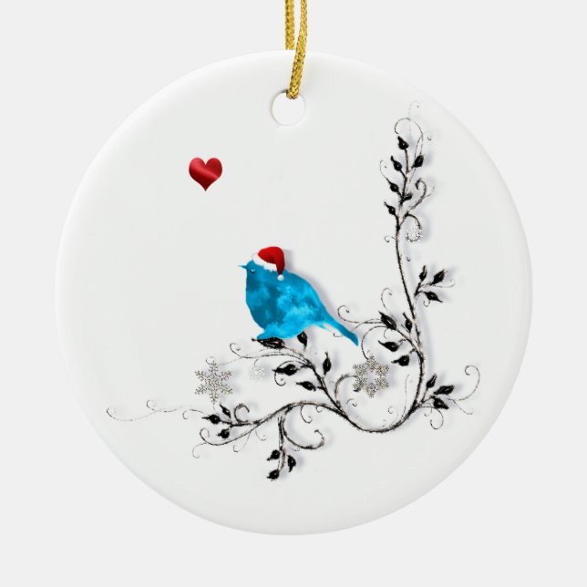 Bluebird and Heart! Ceramic Tree Decoration (Front)