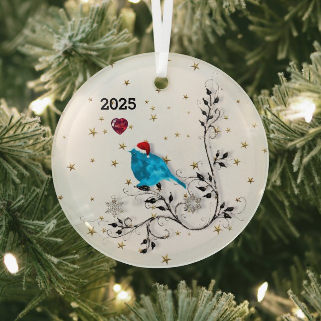 Bluebird and Heart Glass Ornament (Insitu)