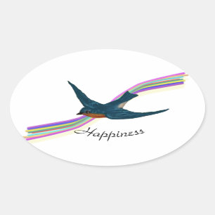 Bluebird and Rainbow, Happiness Oval Sticker