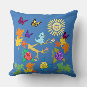 Bluebird and Sunshine Springtime Square Pillow